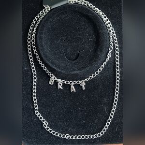 Beli Silver Chain Doublr Strand Necklace with 'BRAT' Charms